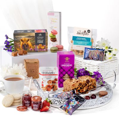 Hatties Gifts Afternoon Tea Gifts for Women and Men - Luxury Food Hamper with Fruit Cake, Fudge, Shortbread, Jam & Gourmet Snacks  Birthday Present, Valentines Hamper & Thank You