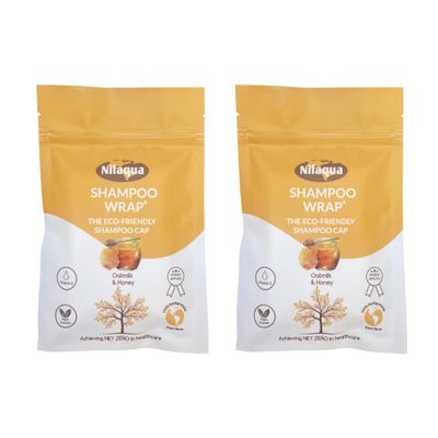 Nilaqua NO Rinse Shampoo Cap - World's First Biodegradable Bamboo Rinse Free Shampoo - Oatmilk & Honey Scent - 2 Pack