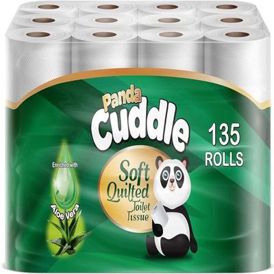 Ayn Al Madina Panda Cuddle Soft Quilted Toilet Rolls | Super Quality Tissues| 3 Ply Toilet Paper | Provide Ultimate Quilted Comfort | Compostable & Sustainable Tissue Roll (Aloe Vera, Pack of 135)