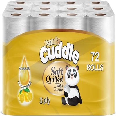 Ayn Al Madina Panda Cuddle Soft Quilted Toilet Rolls | Super Quality Tissues| 3 Ply Toilet Paper | Provide Ultimate Quilted Comfort | Compostable & Sustainable Tissue Roll (Lemon Zest, Pack of 72)