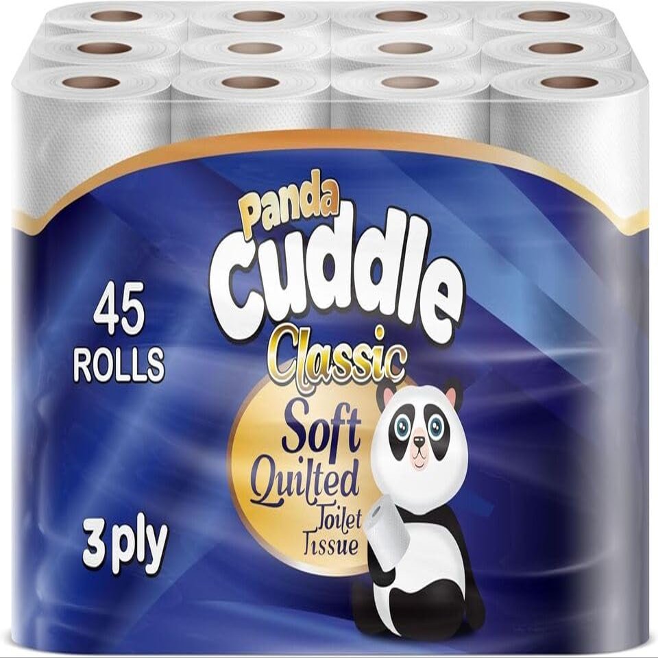 FR Enterprises Panda Cuddle Soft Quilted Toilet Rolls | Super Quality Tissues| 3 Ply Toilet Paper | Provide Ultimate Quilted Comfort | Compostable & Sustainable Tissue Roll (Classic, Pack of 45)