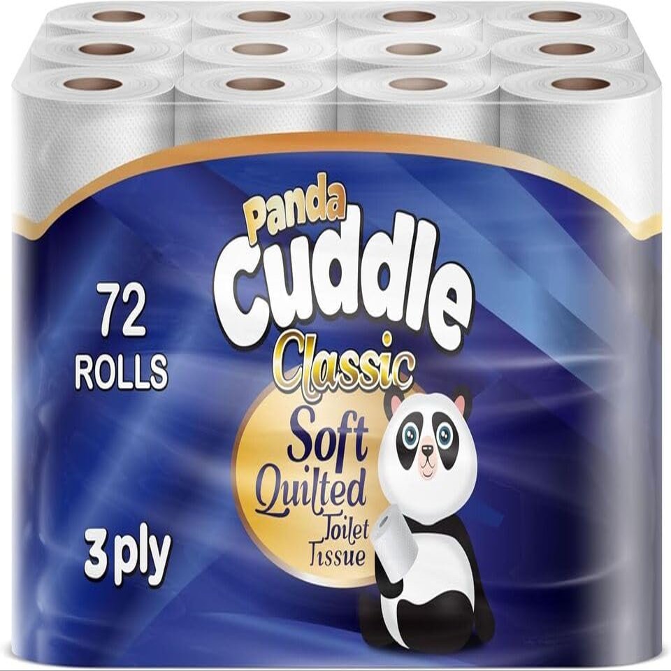 Ayn Al Madina Panda Cuddle Soft Quilted Toilet Rolls | Super Quality Tissues| 3 Ply Toilet Paper | Provide Ultimate Quilted Comfort | Compostable & Sustainable Tissue Roll (Classic, Pack of 72)