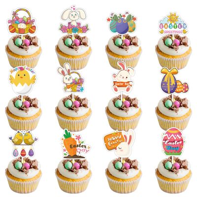 IEEDFJKK 12pack/lot Happy Easter Cake Decorations Chicken Carrot Cake Topper For Cafe Party Accessories Easter Themed Cake