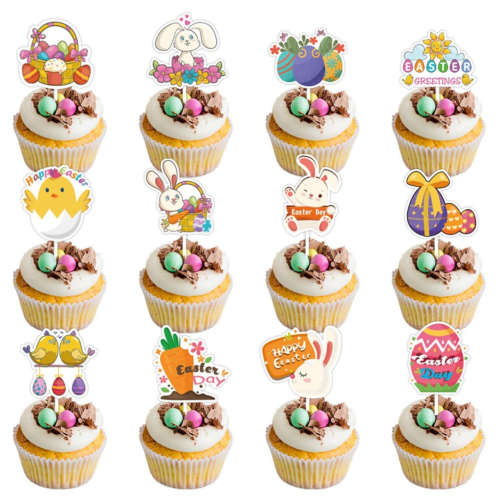 IEEDFJKK 12pack/lot Happy Easter Cake Decorations Chicken Carrot Cake Topper For Cafe Party Accessories Easter Themed Cake