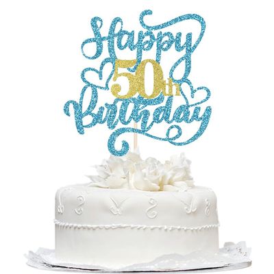 1 PCS Happy 50th Birthday Cake Topper Black Gold Glitter Cheers to 50 Years Birthday Cake Pick 50 Fabulous Cake Decoration for 50th Birthday/Anniversary Party Cake Decorations Supplies (50)