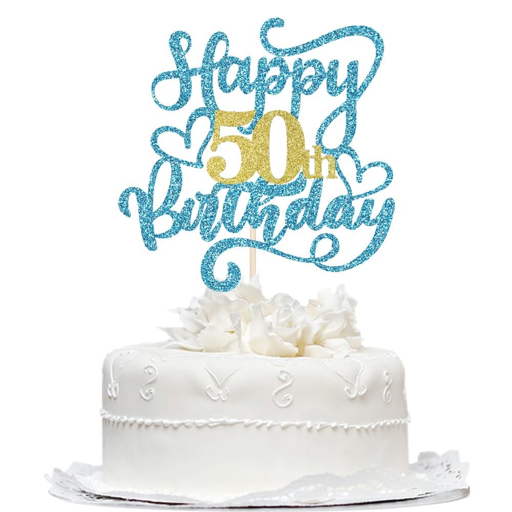 1 PCS Happy 50th Birthday Cake Topper Black Gold Glitter Cheers to 50 Years Birthday Cake Pick 50 Fabulous Cake Decoration for 50th Birthday/Anniversary Party Cake Decorations Supplies (50)