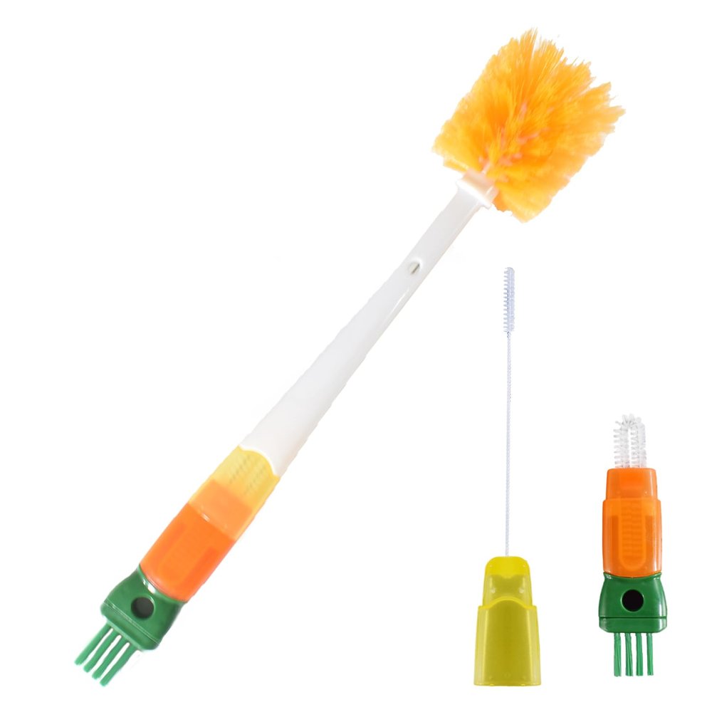 5-in-1 Bottle Brush Long with Handle, Multifunctional Bottle Brushes, Cleaning Brush, Bottle Cleaner with Gap Cleaning Brush, for Drinking Bottles, Glass Bottle (5 in 1 Orange)