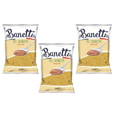 Banetti Vermicelli Tel Sehriye 400g | Mainly Used To Make Different Soups | Made in Turkey | Made with 100% Durum Wheat Semolina (3 Pack, Vermicelli)