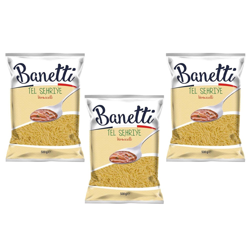 Banetti Vermicelli Tel Sehriye 400g | Mainly Used To Make Different Soups | Made in Turkey | Made with 100% Durum Wheat Semolina (3 Pack, Vermicelli)