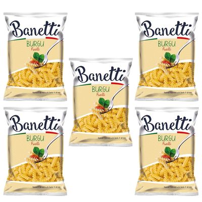 Banetti Burgu Fusilli 400g Pasta | Dried Pasta | Made in Turkey | Gives Flavor To Your Meals | Made with 100% Durum Wheat Semolina (5 Pack, Fusilli Burgu)