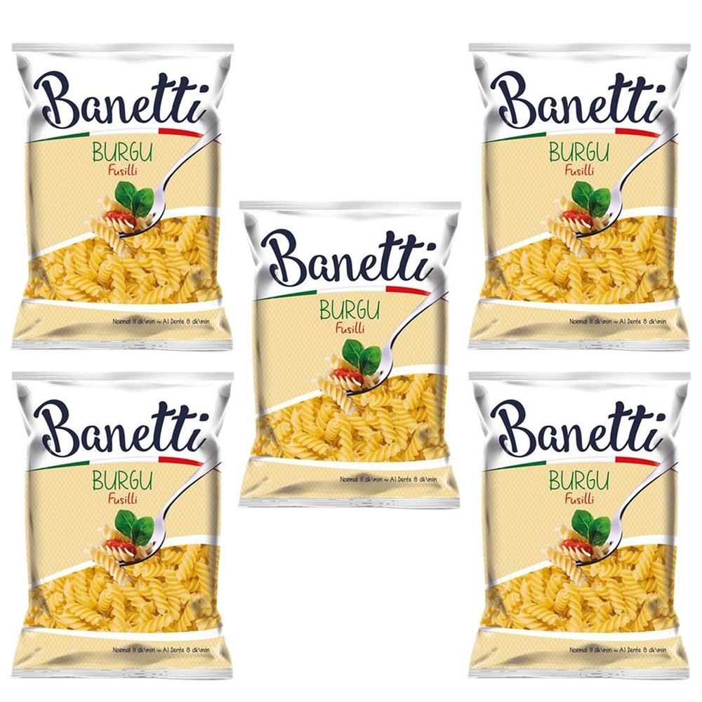 Banetti Burgu Fusilli 400g Pasta | Dried Pasta | Made in Turkey | Gives Flavor To Your Meals | Made with 100% Durum Wheat Semolina (5 Pack, Fusilli Burgu)