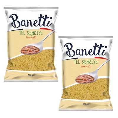 Banetti Vermicelli Tel Sehriye 400g | Mainly Used To Make Different Soups | Made in Turkey | Made with 100% Durum Wheat Semolina (2 Pack, Vermicelli)
