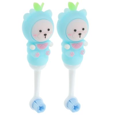 FRCOLOR Kids Toothbrush Set and Cute Bear Shape 2pcs with Soft Silicone Bristles Safe and Gentle for Toddlers and Children Aged 0-9 Years, for Daily Oral Care