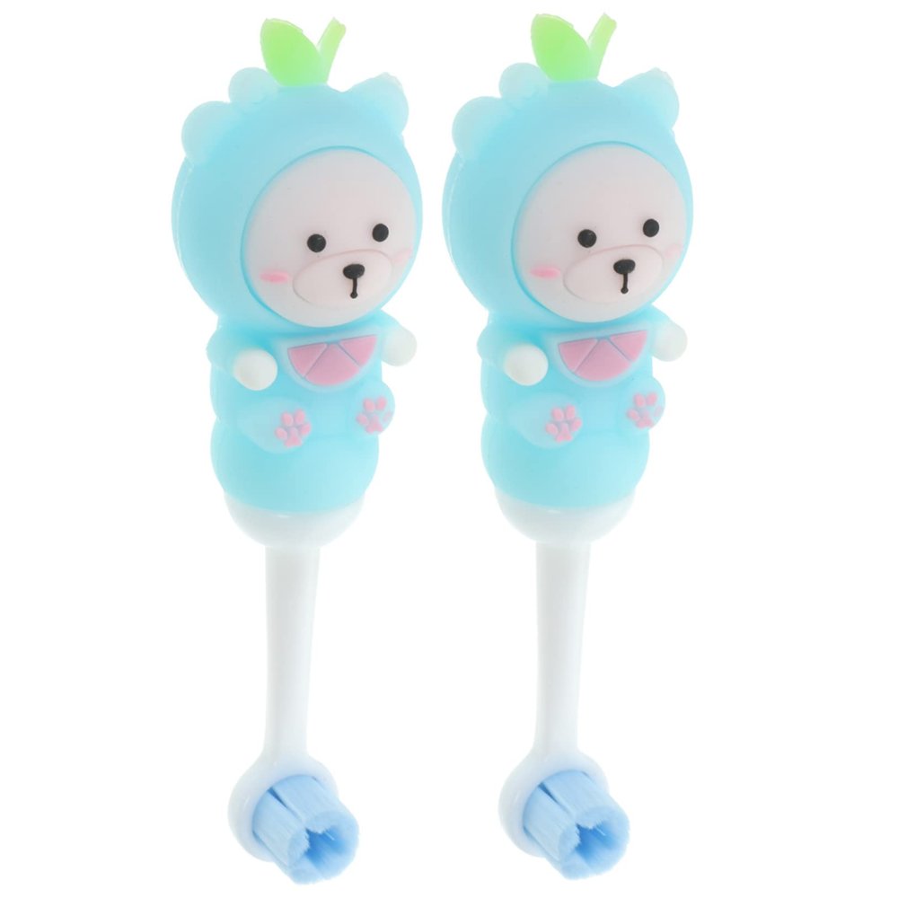 FRCOLOR Kids Toothbrush Set and Cute Bear Shape 2pcs with Soft Silicone Bristles Safe and Gentle for Toddlers and Children Aged 0-9 Years, for Daily Oral Care