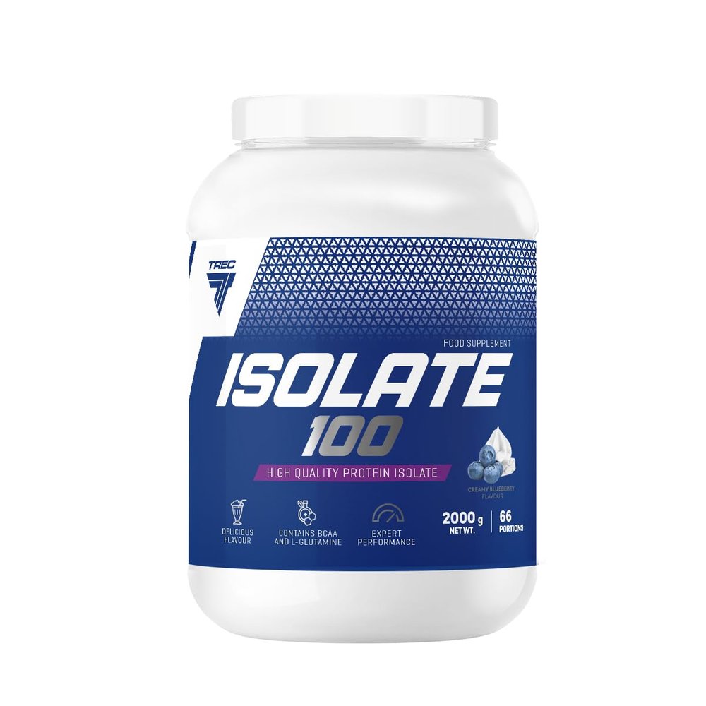 Trec Nutrition - Isolate 100 2000 Grams - CFM Whey Protein Isolate, Amino Acids, Ideal for Morning and After Training - 66 Servings (2000g, Creamy-Blueberry)