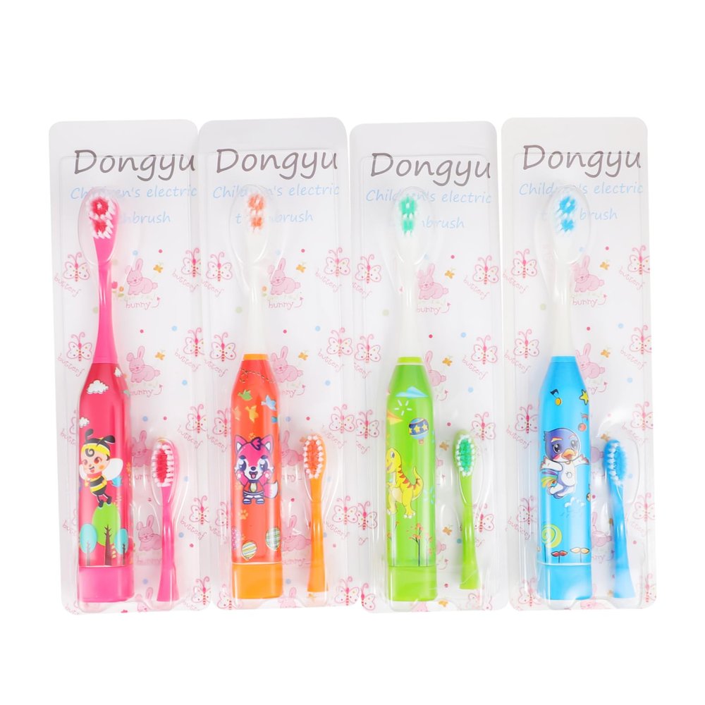 HAPINARY 4Pcs Full-Automatic Electric Toothbrushes Portable Soft Bristle Tooth Cleaner Cartoon Design ABS Material Children Home Use