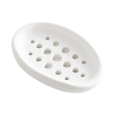 Ciieeo Silicone Soap Dish Soap Tray Oval Drainage Holder White Non-slip Bathroom Kitchen Shower Box