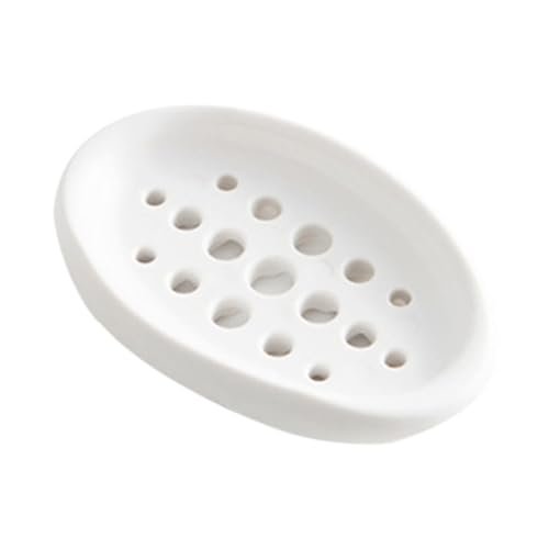 Ciieeo Silicone Soap Dish Soap Tray Oval Drainage Holder White Non-slip Bathroom Kitchen Shower Box