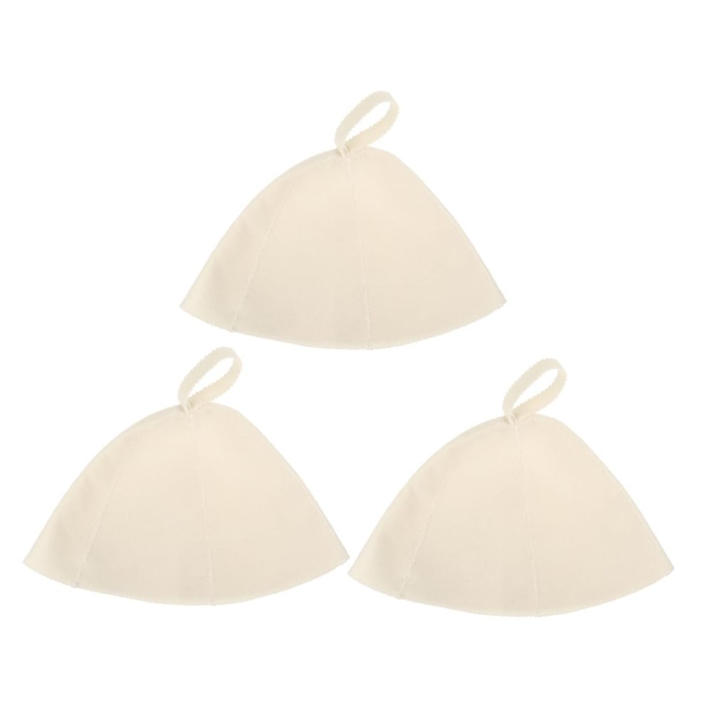 Healeved Thickened Felt Sauna Hat 3pcs White Bathing Cap Supple Head Protector for Sauna Room and Bathroom Spa Accessories