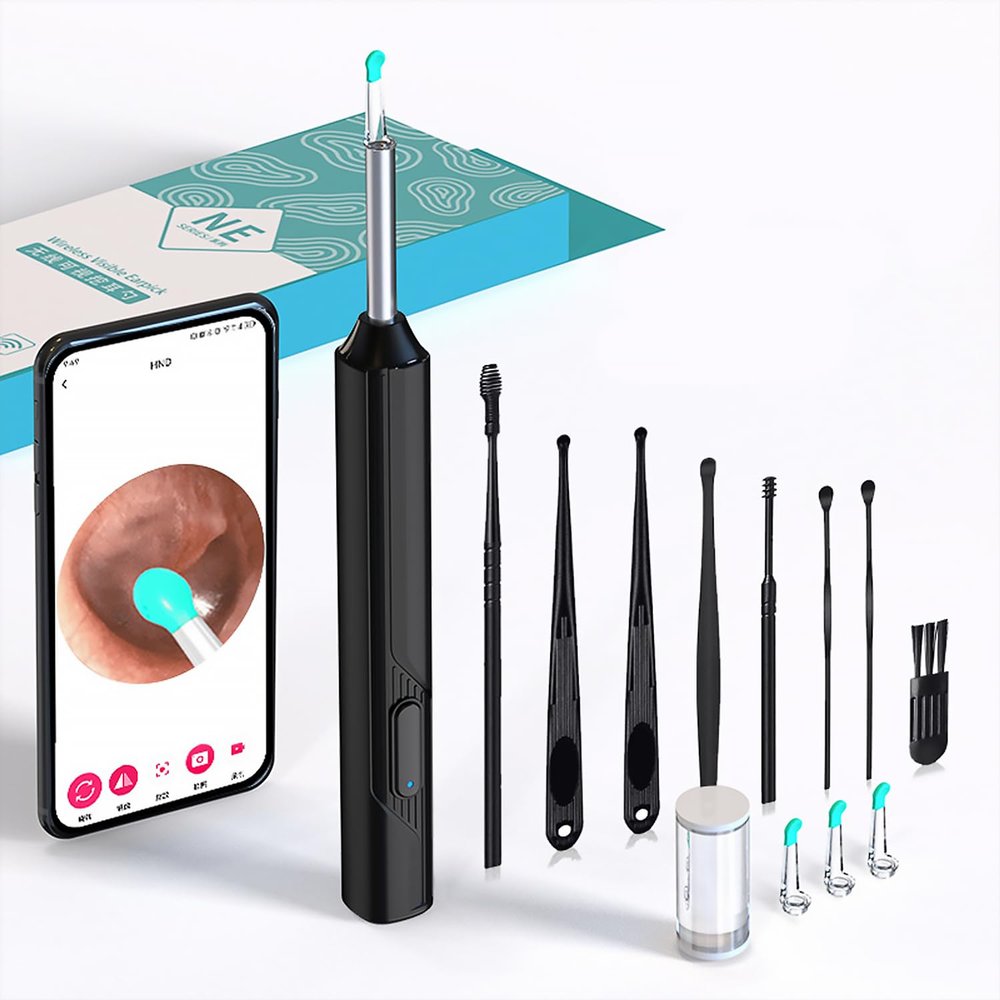 1296pEar Picker with Camera, in-Ear Camera, Earwax Remover, Light-up Ear Picker, 8-Piece Set, Ear Cleaner for iOS and Android