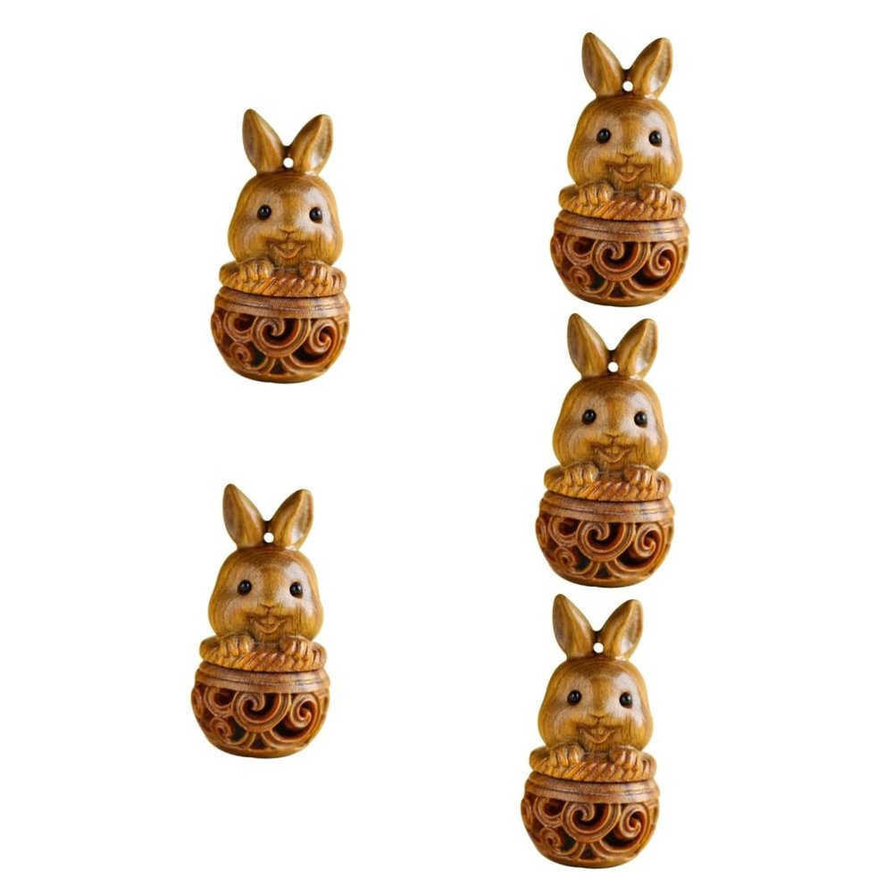 FOMIYES 5pcs Wooden Carving Rabbit Sachet Pendant Hollow Rabbit Pendant Hanging Decor DIY Aromatherapy Beads Container for Easter Decor