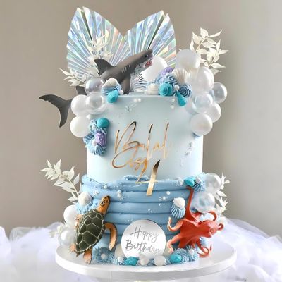 DRWATE Shark Cake Toppers - Shark, Turtle, Octopus Figurines for Ocean Theme Party - Baby Shower, Sea Party Supplies