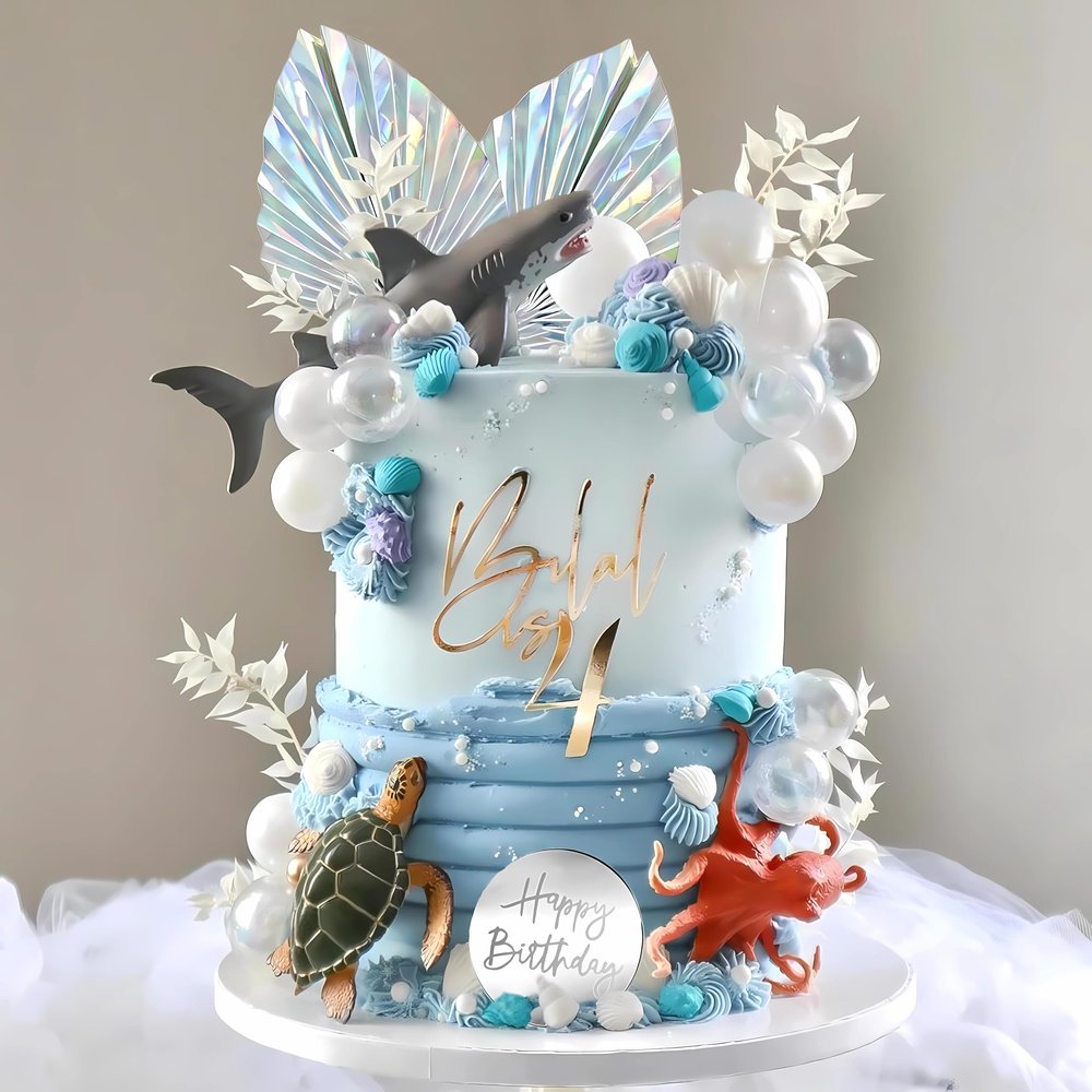 DRWATE Shark Cake Toppers - Shark, Turtle, Octopus Figurines for Ocean Theme Party - Baby Shower, Sea Party Supplies