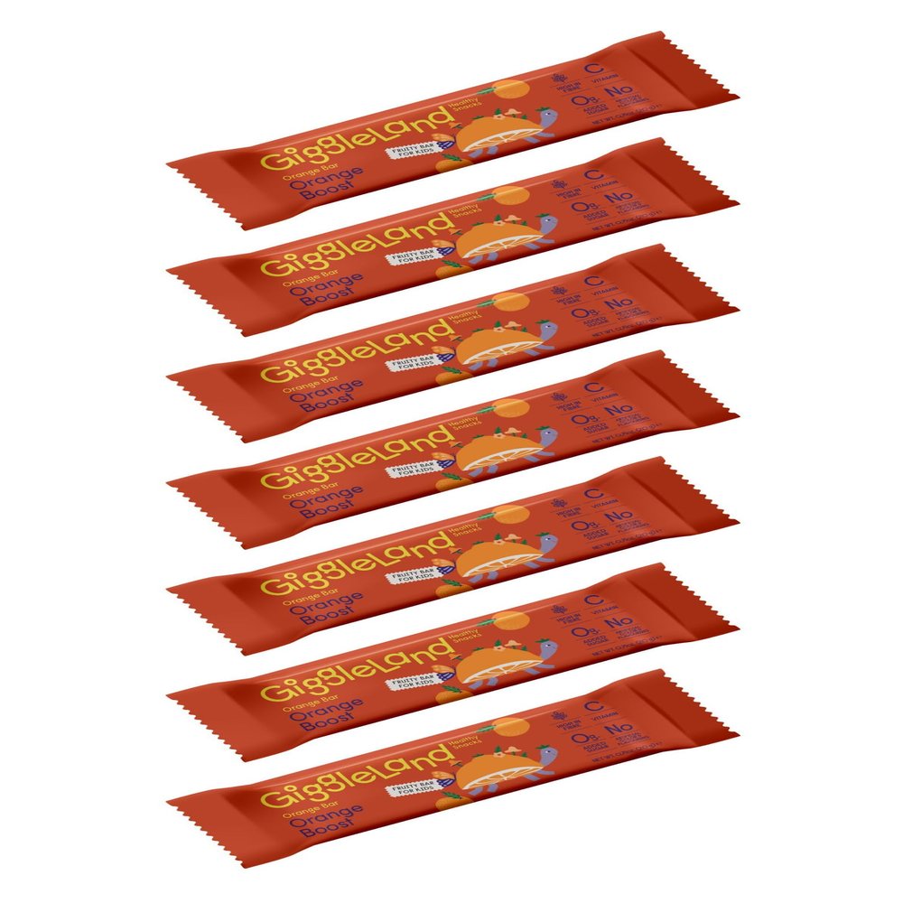 Giggleland - Lunch Box Snacks Multipack Fruity Bar - ORANGE Fruity Bar 7 x 20 g, Healthy Snacks for Kids, Fruit Bars, Fruit Leather, Dried Fruit, Gelatine Free Fruit Jelly