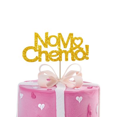 No Mo Chemo Cake Topper, Breast Cancer Awareness Cake Decor, Breast Cancer Pink Ribbon Sign Survivor Party Decoration Supplies - Gold Glitter