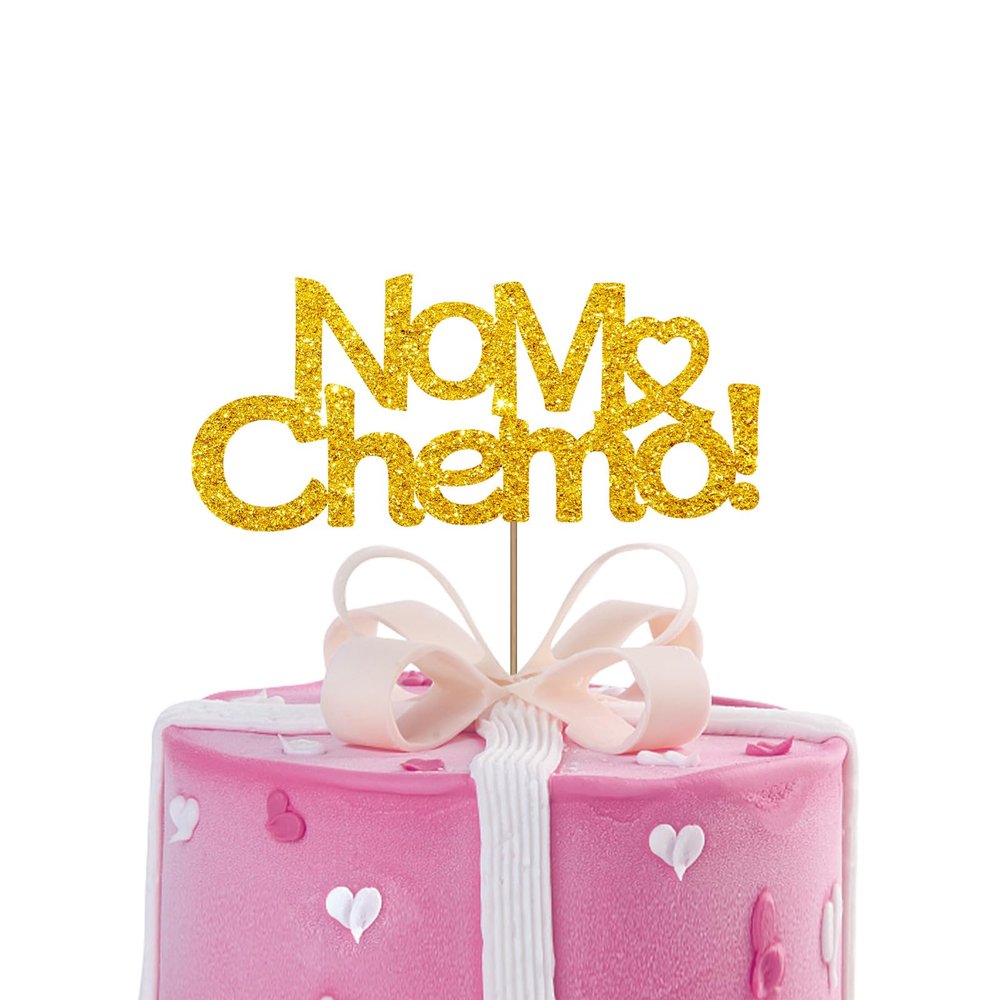 No Mo Chemo Cake Topper, Breast Cancer Awareness Cake Decor, Breast Cancer Pink Ribbon Sign Survivor Party Decoration Supplies - Gold Glitter