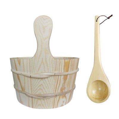 ZDdp Sauna Bucket Wooden Sauna Bucket and Spoon Handmade Sauna and Spa Accessories Wooden Sauna Bucket