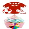 Personalised FOOTBALL SHIRT with BALL and BOOT - BIRTHDAY Gold Mirror Finish Cake Topper for Cupcakes x6 with Wooden Sticks view 1