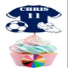 Personalised FOOTBALL SHIRT with BALL and BOOT - BIRTHDAY Gold Mirror Finish Cake Topper for Cupcakes x6 with Wooden Sticks view 2