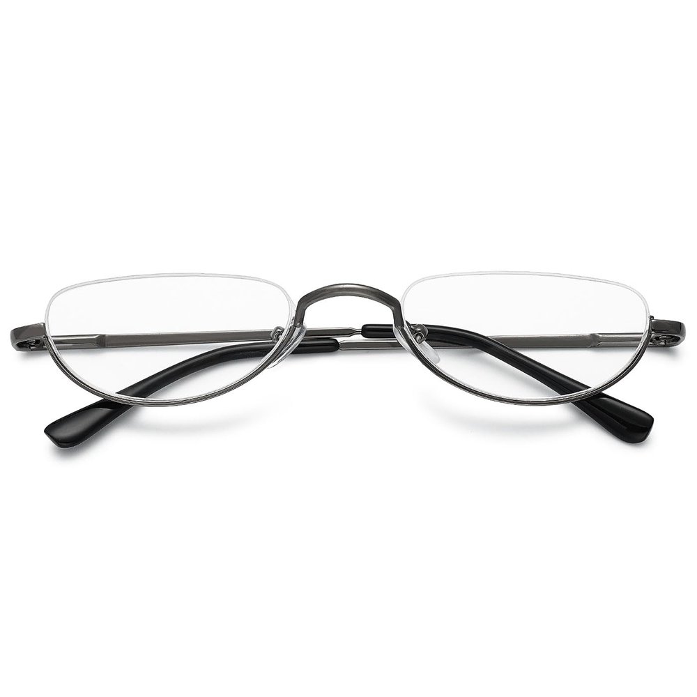 ABETOS Half Moon Reading Glasses Metal Frame Half Lens Slim Readers Spring Hing Semi-Rimless Retro Small Eyewear Eyeglasses for Men Women, Grey 2.5