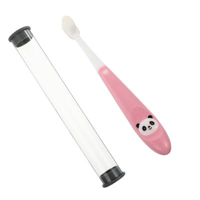 FRCOLOR Childrens Soft Bristle Toothbrush for Kids Ages 2-12 with Storage Bucket, Supple Manual Toothbrush, Pink Panda Design, Gentle Cleaning for Boys and Girls