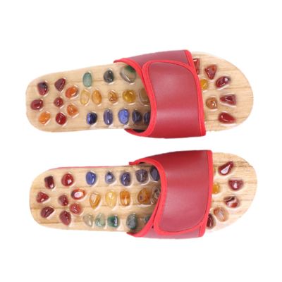 FOMIYES 1 Pair Acupoint Massage Slippers Natural Agate Foot Health Shoes for Men Anti-Slip Sole PU Rubber Red 36