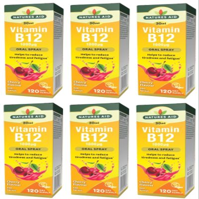 Natures Aid Vitamin B12 Daily Oral Spray - Natural High Strength 1000g - Supports Energy Tiredness Fatigue - 30ml - Pack of 6