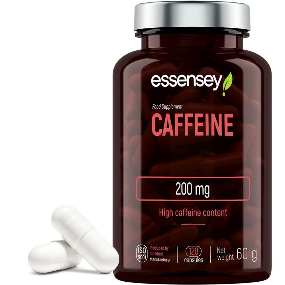 Essensey Caffeine 200mg Capsules - High Dose of Caffeine - Added Grapefruit Extract 50mg - Energise Your Day with a Natural Boost of Physical and Mental Performance - Dietary Supplement - 120 capsules