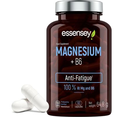 Essensey Magnesium + B6 Supplements - 90 Capsules | 100% Daily Magnesium and B6 - Ideal for Active Lifestyles and Immune Support | Vegetarian-Friendly | 375mg Magensium
