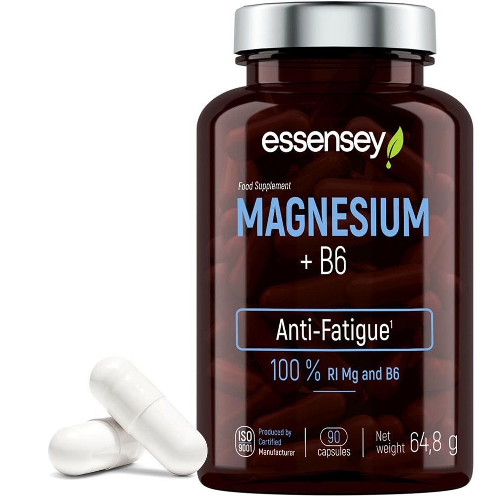 Essensey Magnesium + B6 Supplements - 90 Capsules | 100% Daily Magnesium and B6 - Ideal for Active Lifestyles and Immune Support | Vegetarian-Friendly | 375mg Magensium