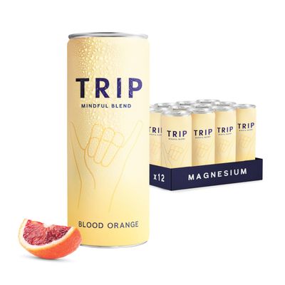 TRIP Blood Orange Sparkling Drink with 120MG calming Magnesium + Lions Mane + Chamomile + Lemon Balm. Low Calorie, No Added Sugar and Vegan (Pack of 12 x 250ml)