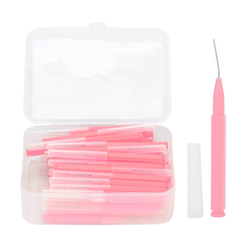 60Pcs / Box Interdental Brush for Braces, Soft Dental Tooth Picks Floss Sticks Toothpick Dental Teeth Flossing Cleaning Tool for Braces Oral Cleaning(Pink)
