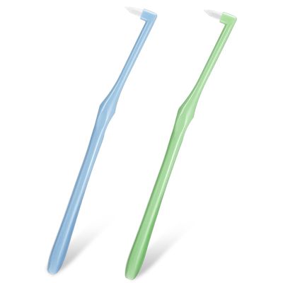 2Pcs Single Tufted Toothbrush Interspace Tuft Toothbrushes Compact Soft Tartar Remover Teeth Brush for Orthodontic Detail Cleaning Cracks Corners Gap Impurities (Green & Blue)