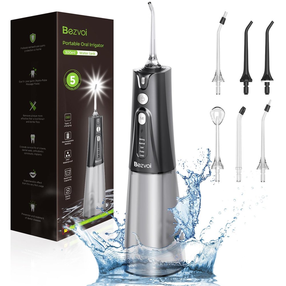 Water Flosser for Teeth Cordless, Oral Irrigator with 5 Modes & 6 Jet Tips Water Teeth Cleaner