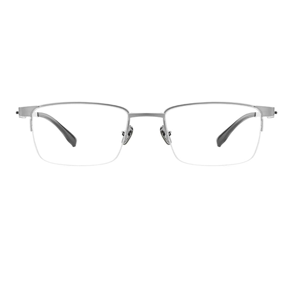 RICCIE Men's Pure Titanium Anti Blue Light Magnifying Glasses HD Aspheric Resin Lenses Business Power Reader,Silver,+1.25