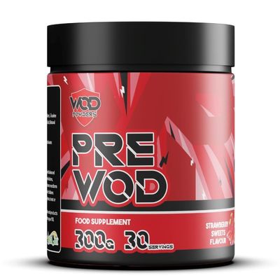 PRE WOD Pre Workout Supplement for Functional Fitness - 300g | Beta Alanine, Citrulline, Caffeine Pre Workout Supplement | Back by Athletes - Made in The UK by WOD Powders (Strawberry Sweets)