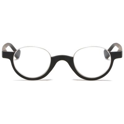 ABETOS Retro Half Frame Reading Glasses Vintage Oval Readers for Men Women Semi Rimless Eyewear Lightweight Plastic Reader Eyeglasses, Black 3.0