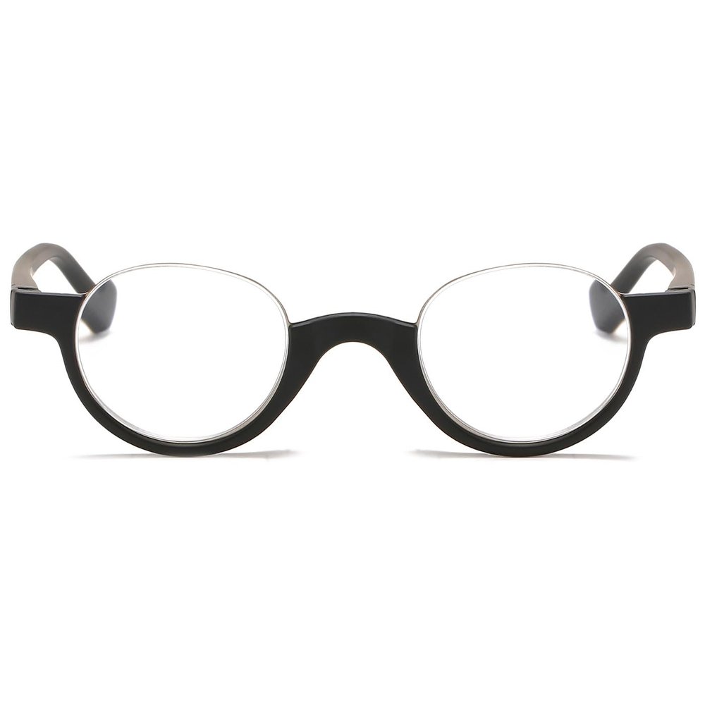 ABETOS Retro Half Frame Reading Glasses Vintage Oval Readers for Men Women Semi Rimless Eyewear Lightweight Plastic Reader Eyeglasses, Black 3.0
