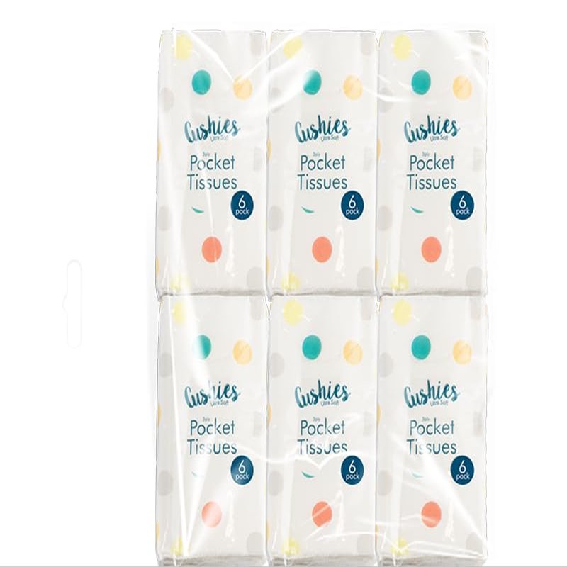Pocket Tissue Extra Soft 3 PLY 6 Individual Pack of 10 Individual TISSUES. Used for FACE Travel School Makeup (6)