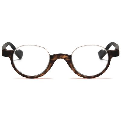 ABETOS Retro Half Frame Reading Glasses Vintage Oval Readers for Men Women Semi Rimless Eyewear Lightweight Plastic Reader Eyeglasses, Tortoiseshell 1.5